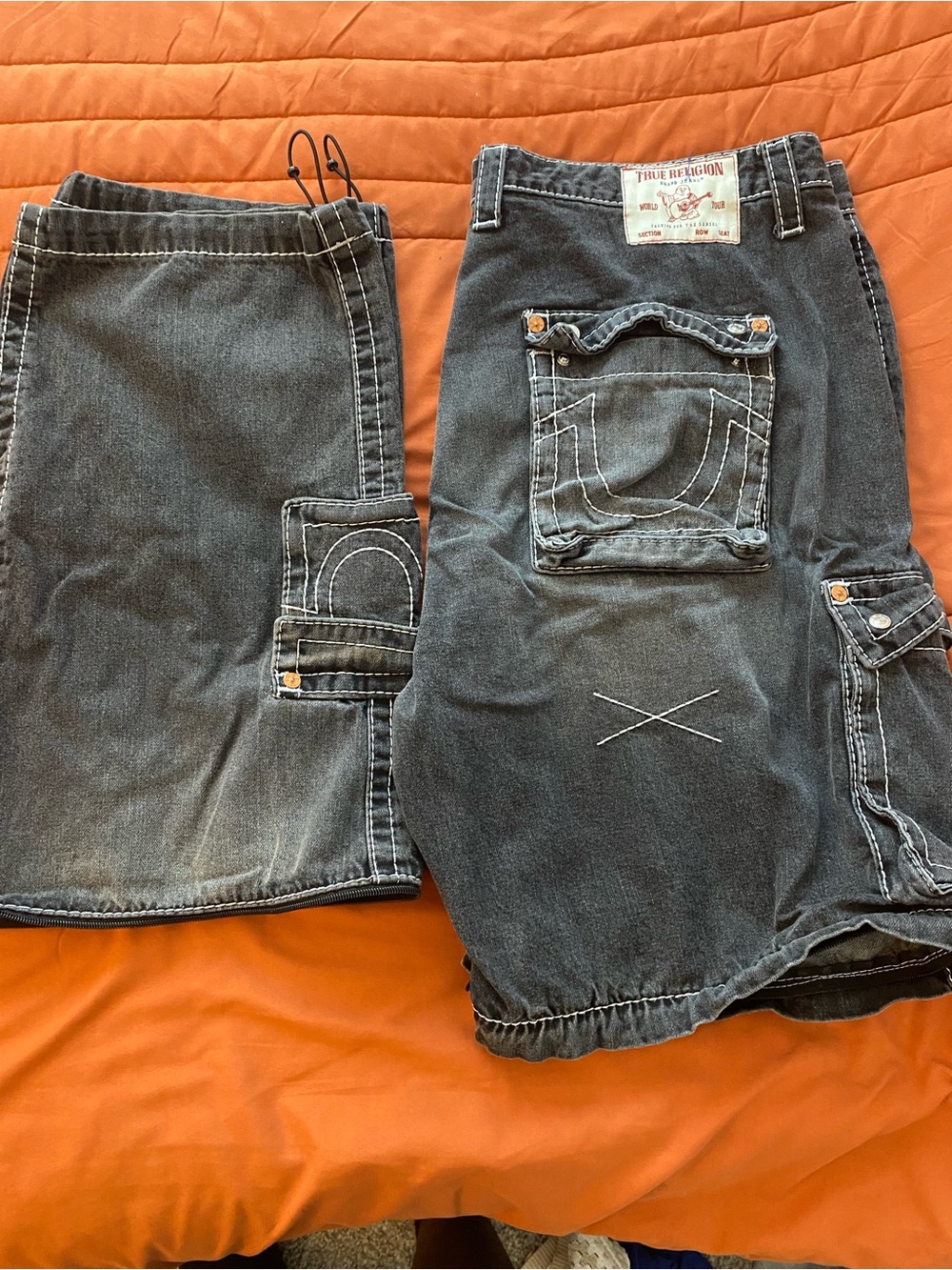 True Religion Men’s Charcoal Denim Cargo Shorts